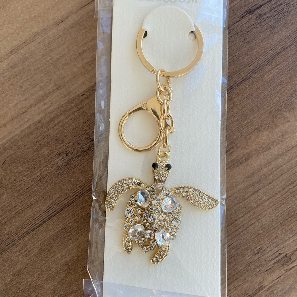 Gold Turtle Rhinestone Bag charm - Picture 2 of 2